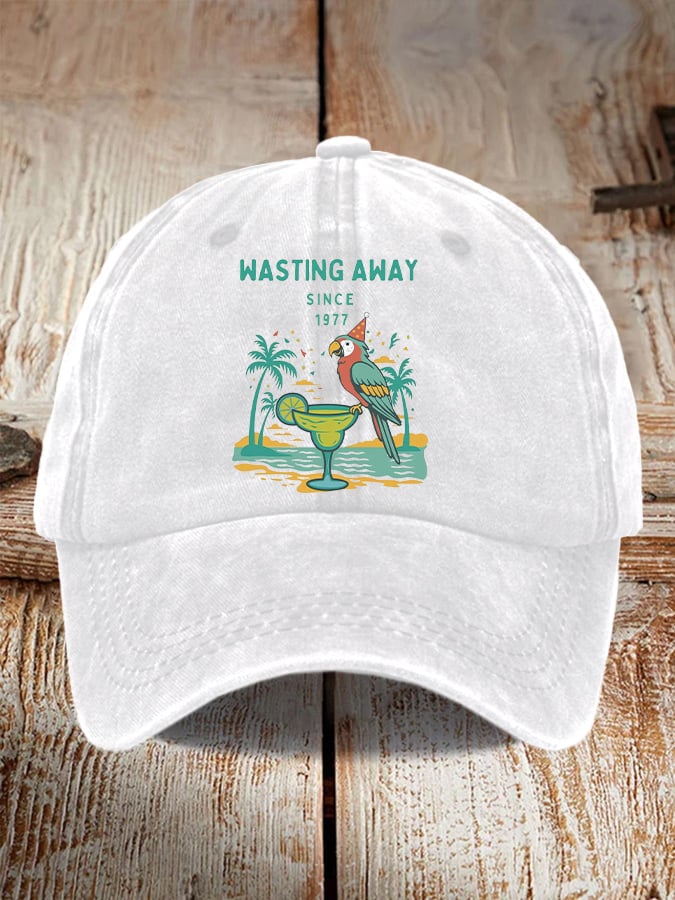 Retro Parrot Margarita Wasting Away Since 1977 Print Baseball Cap
