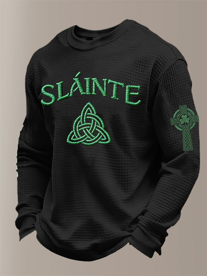 Men'S St Patrick's Day Print  Waffle Fabric Long Sleeve T-Shirt