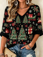Women's Casual Printed Waffle Top