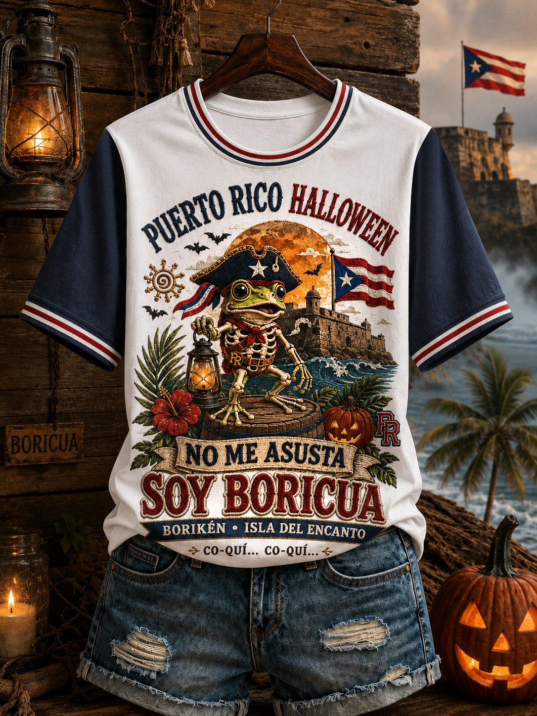 Women's Puerto Rico Halloween Art Print Casual T-shirt