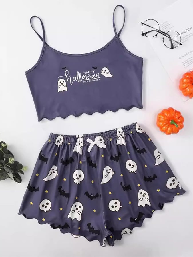 Women'S Halloween Sleeveless Suspender Pajamas Set