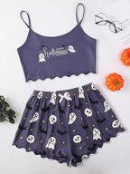 Women'S Halloween Sleeveless Suspender Pajamas Set