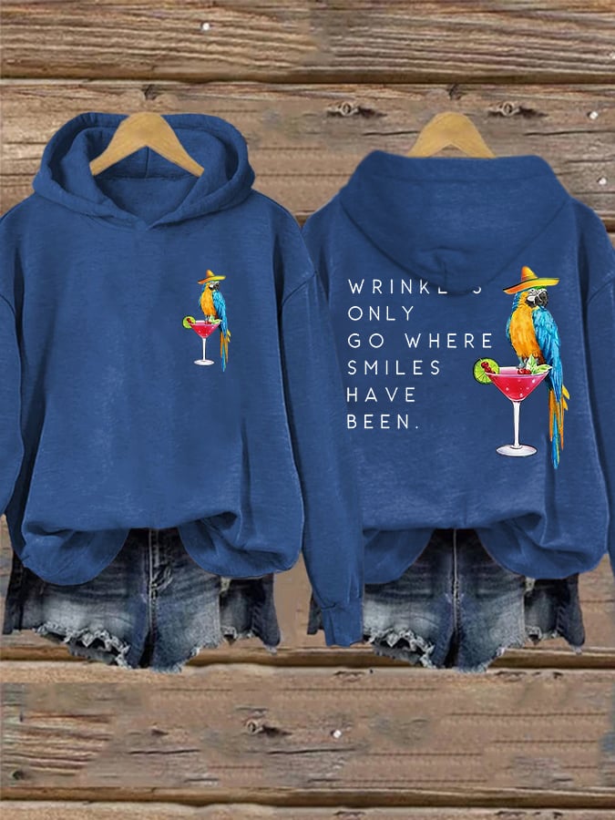 Retro Wrinkles Only Go Where Smiles Have Been Print Hoodie