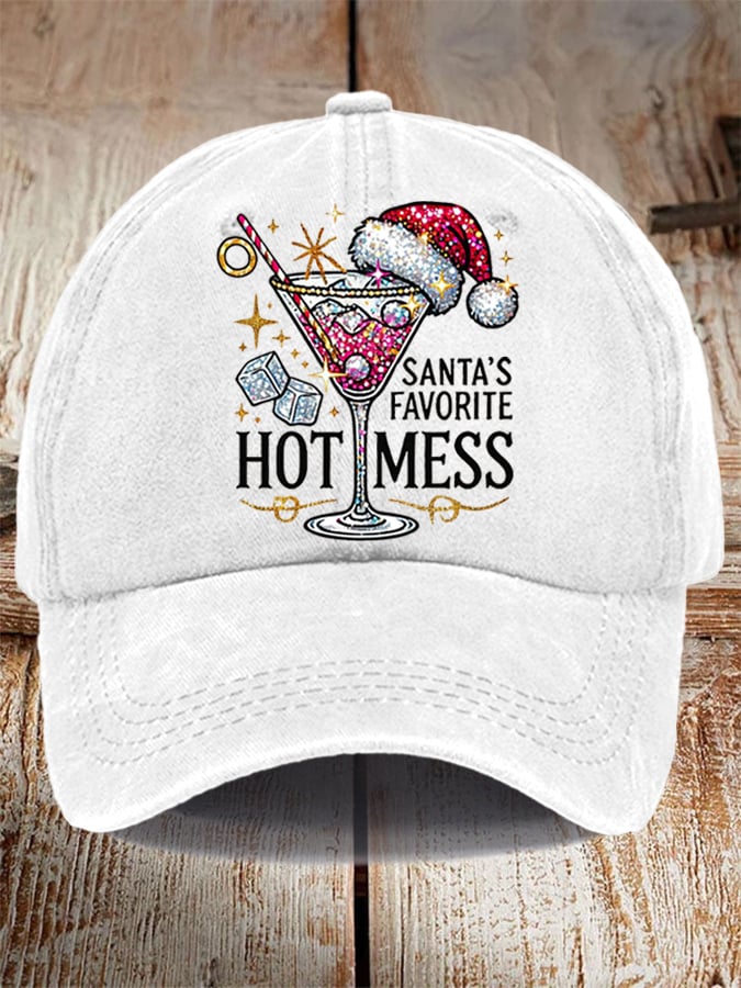 Unisex Distressed Washed Cotton Christmas Santa's Favorite Hot Mess Hat