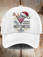 Unisex Distressed Washed Cotton Christmas Santa's Favorite Hot Mess Hat