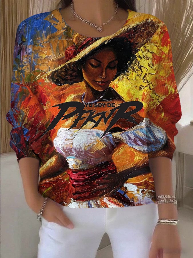 Women's Singer Crew Neck Print Sweater