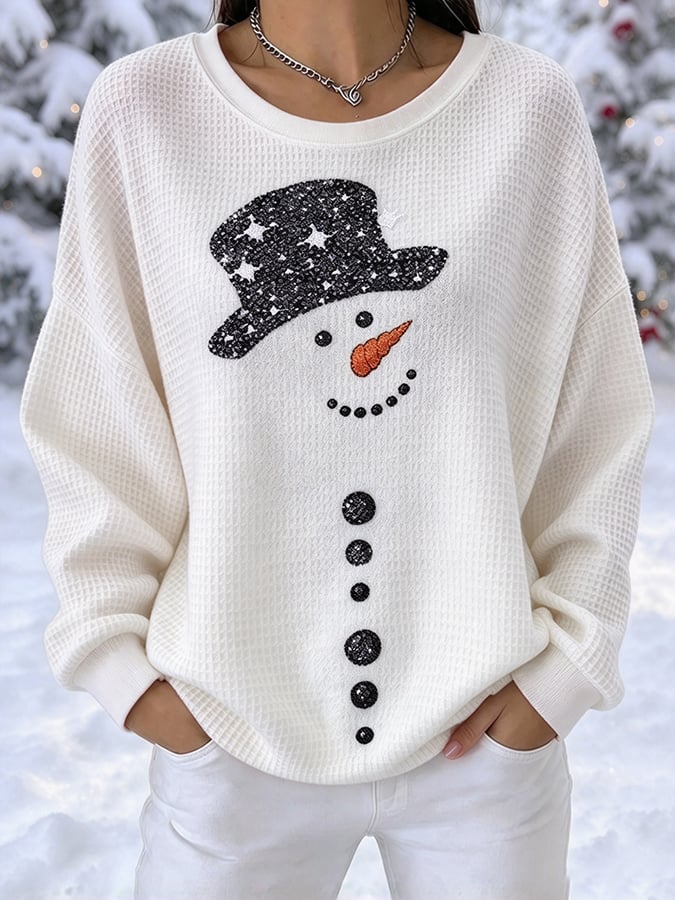 Women's Snowman Art Print Casual Sweatshirt