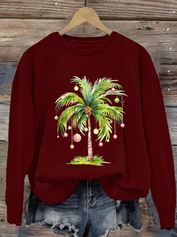 Women'S Casual Christmas Palm Tree Printed Long Sleeve Sweatshirt