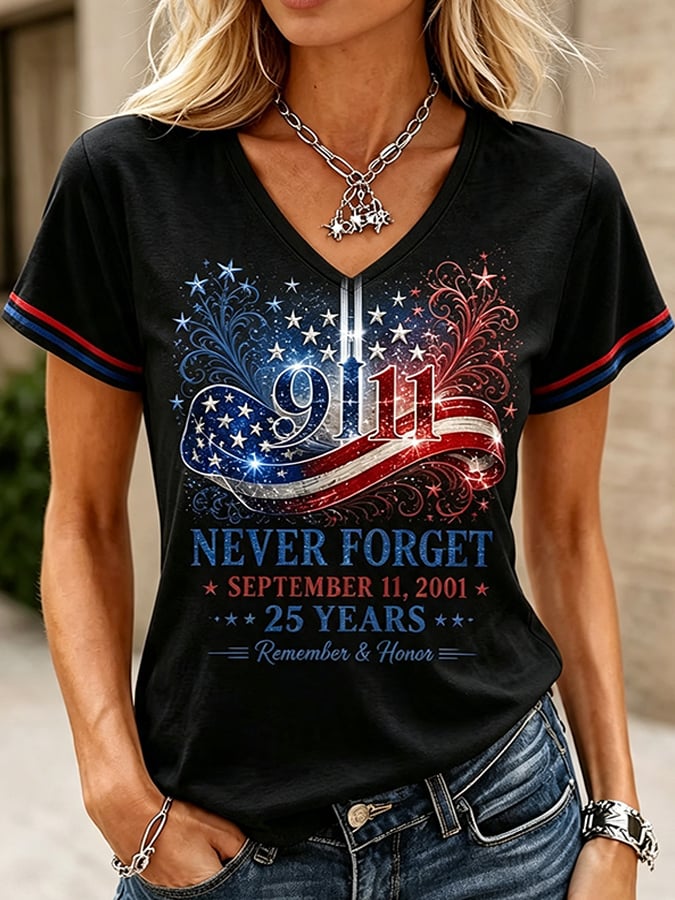 Women's 9.11 Never Forget Printed Casual Tops