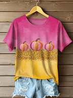 Women's Autumn Gold Pumpkin Print T-Shirt