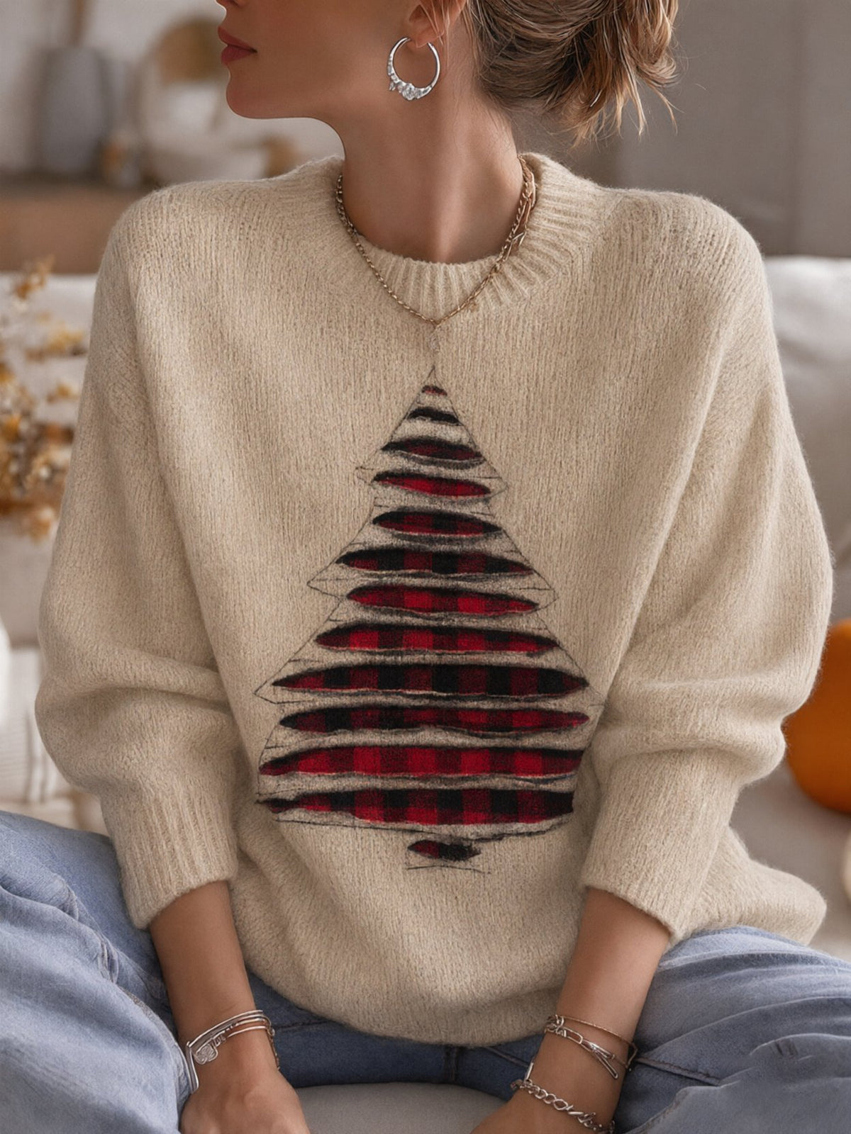 Women's Christmas Print Casual Knit Top