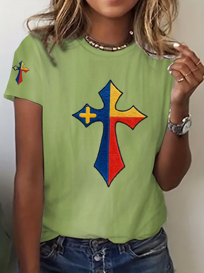Women's God Bless Texas Cross Casual T-Shirt