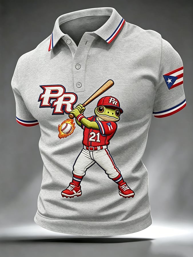 Men's Puerto Rico Baseball Print Polo Shirt