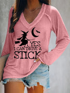 Women's Yes I Can Drive A Stick Print Long Sleeve Casual T-Shirt