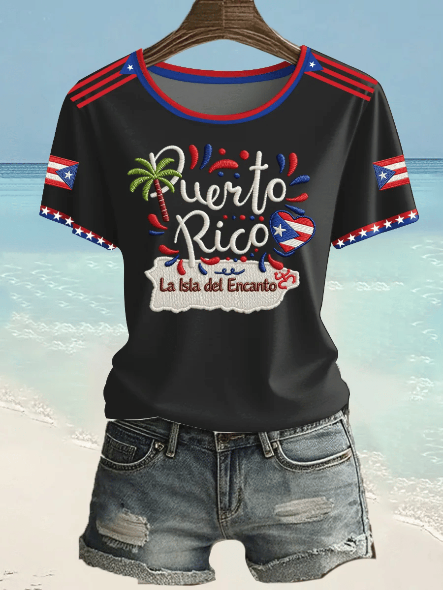 Women's Puerto Rico Print Casual T-shirt