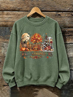 Retro Happy Hallothanksmas Halloween Thanksgiving Christmas Print Sweatshirt