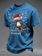 Men's Retro Funny Christmas Donkey Merry Kissmyass Print T-Shirt