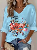 Puerto RIco Map Art Printed Long Sleeve Top