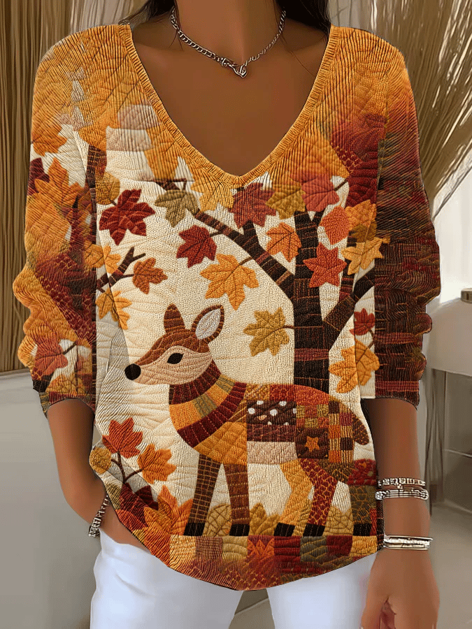 Women's Autumn Animals Print Sweater