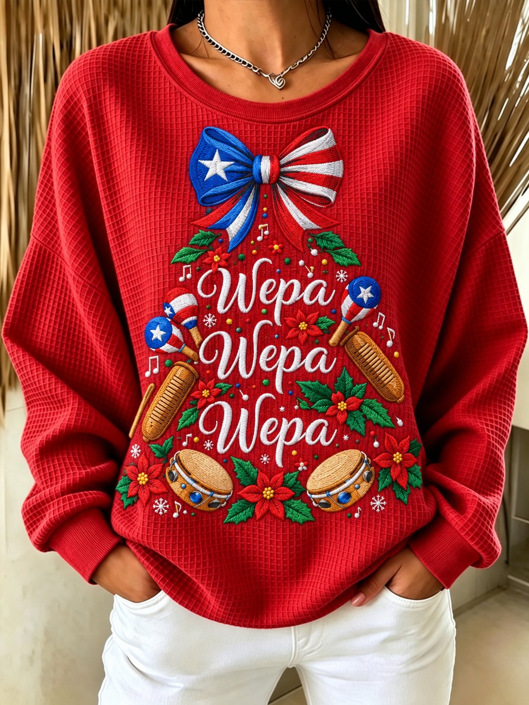Women's Puerto Rico Christmas Print Casual Top