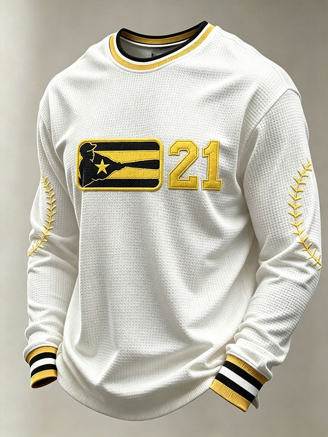 Men's Puerto Rico Baseball Print Long-Sleeve T-Shirt
