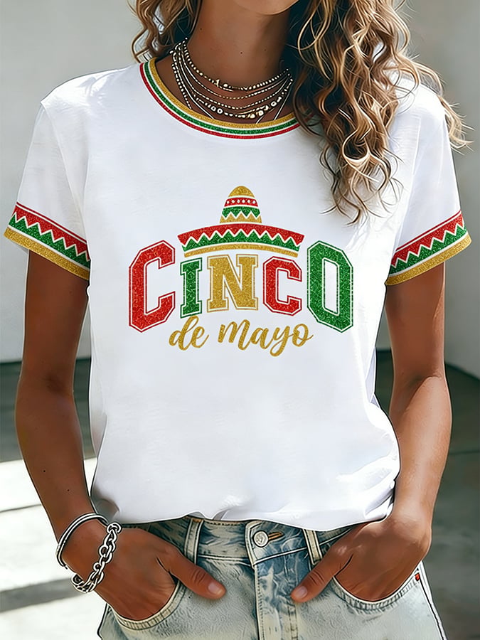 Women's Mexican Art Cinco de Mayo Print  T-shirt