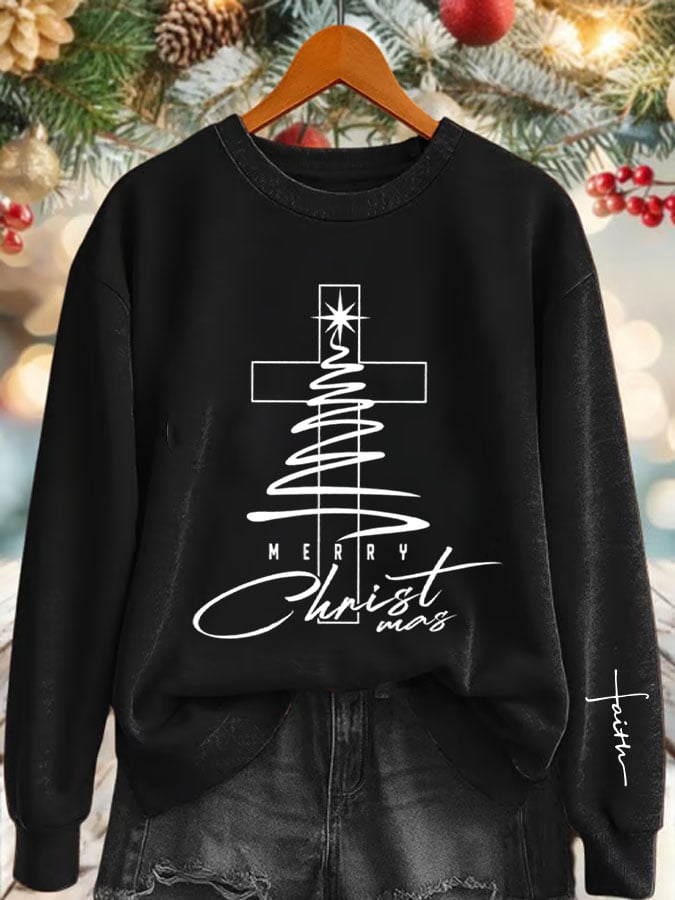 Women'S Christian Christmas Cross Design Sweatshirt