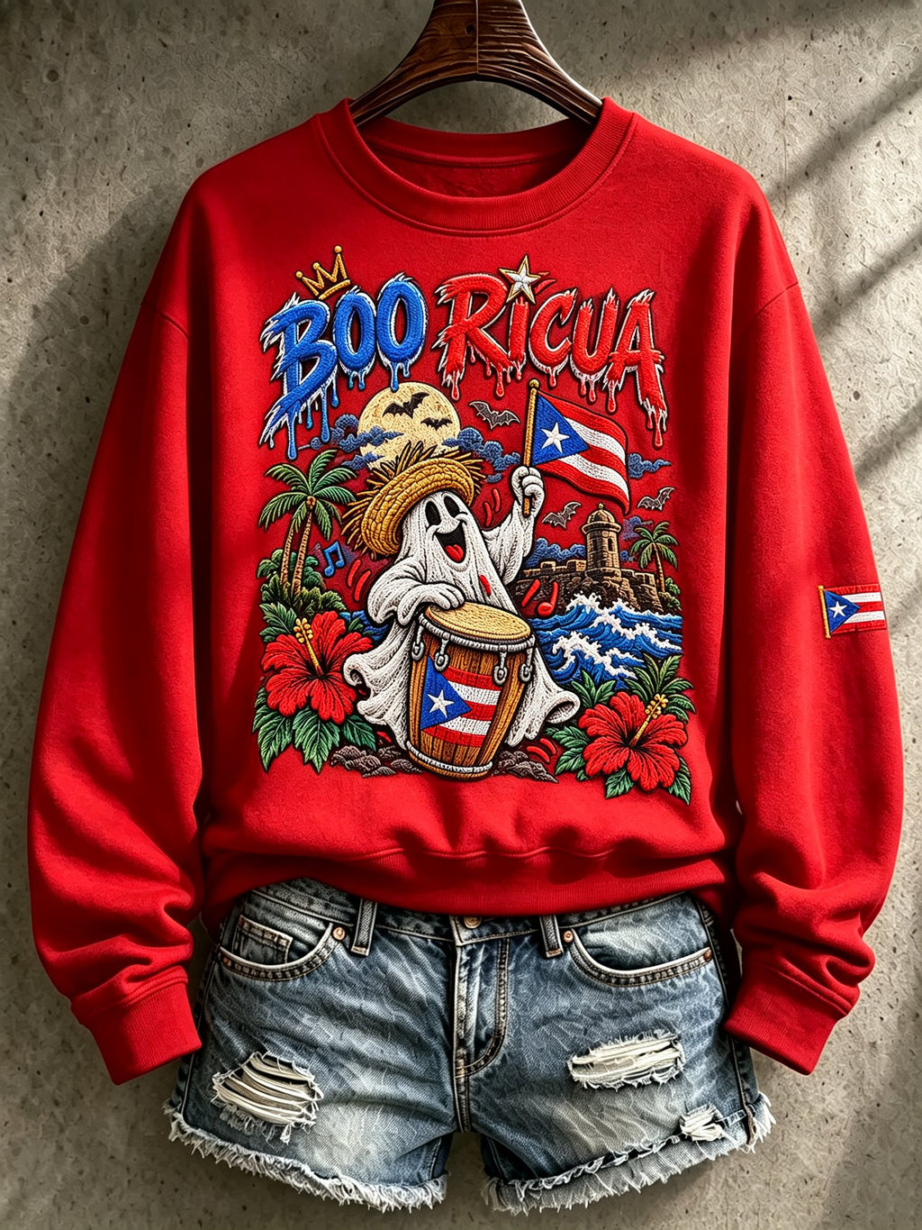 Women's Halloween In Puerto Rico Printed Long-Sleeve Sweatshirt