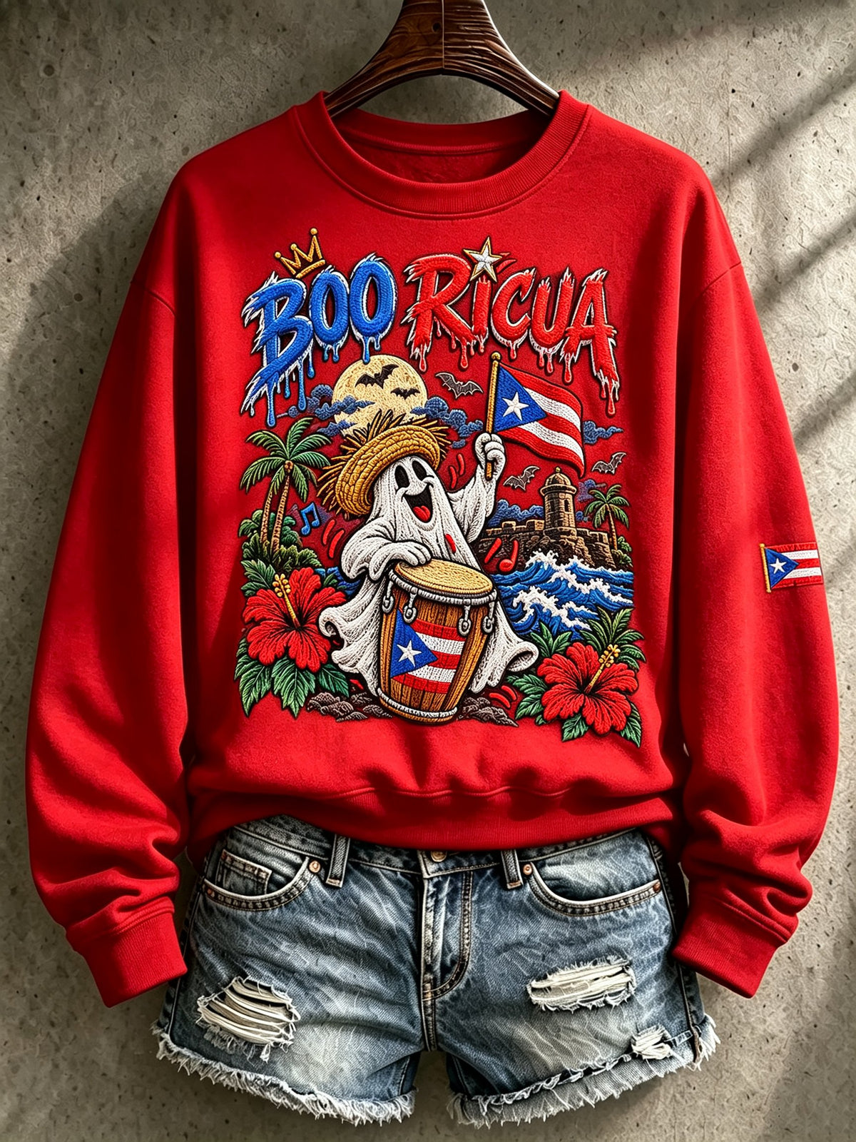 Women's Halloween In Puerto Rico Printed Long-Sleeve Sweatshirt