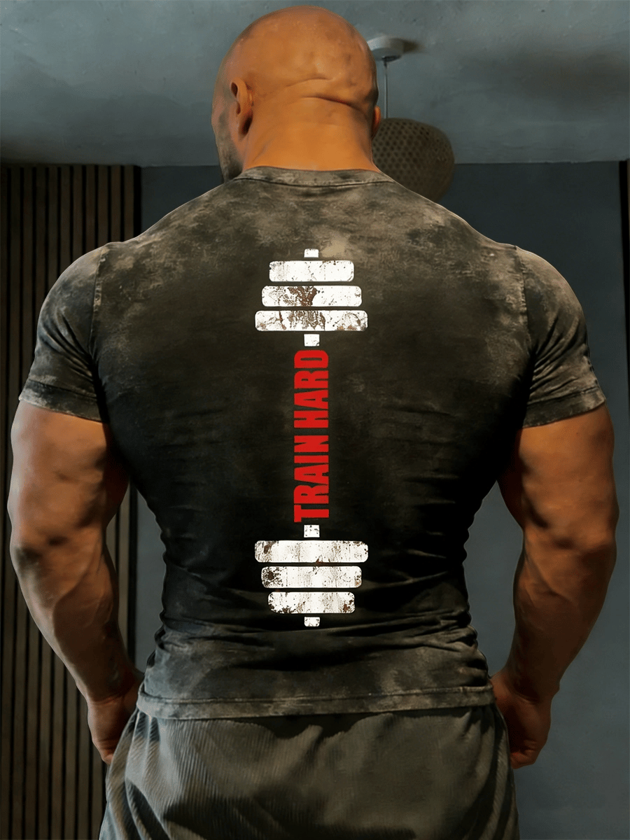Men's Retro Fitness Attitude Train Hard Casual T-Shirt