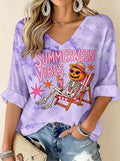 Women‘s Summerween Vibes Printed Long Sleeve Top