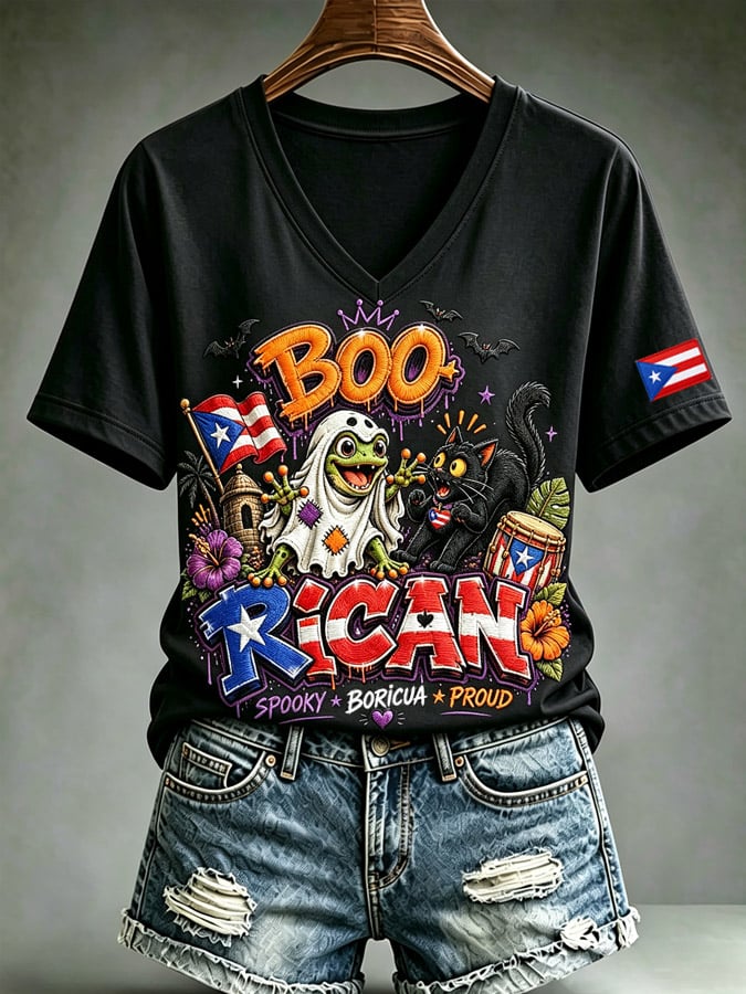 Women's Puerto Rico Halloween Print T-Shirt