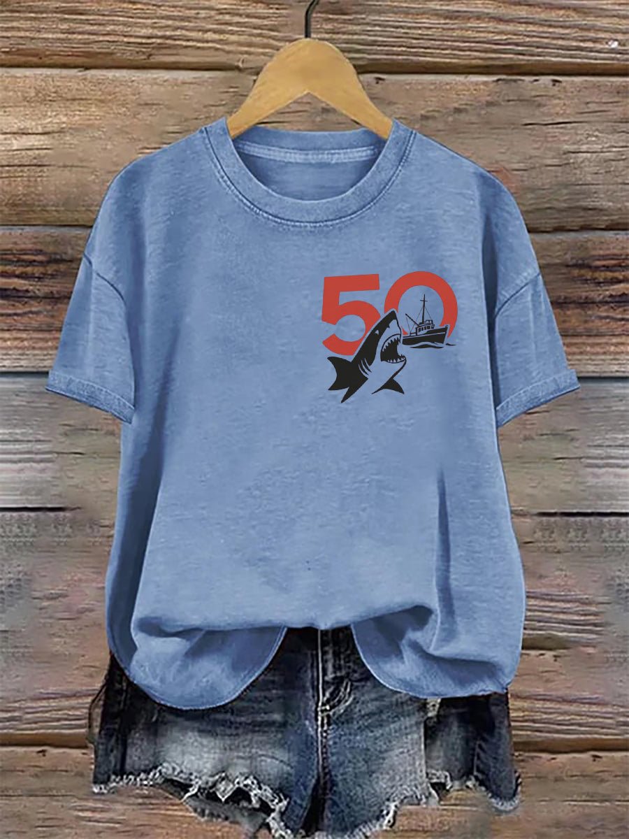 Women's Shark 50th Anniversary Printed Short-Sleeved T-Shirt
