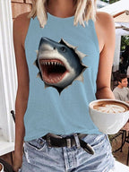 Women's Cute Great White Shark Print Tank Top