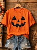 Women's Halloween Spooky Face Printed Casual T-Shirts