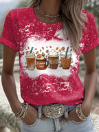 Retro Tie-Dye Fall Pumpkin Spice Latte Pumpkin Maple Leaf Printed Short-Sleeved T-Shirt