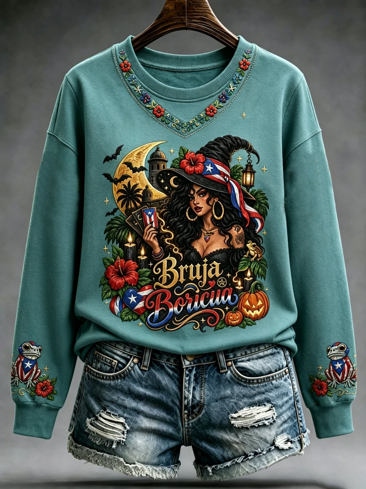 Women's Halloween in Puerto Rico Casual Printed Long-Sleeve Sweatshirt