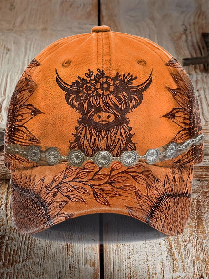 Unisex Western Retro Floral Horse Print Casual Hat(Does not include accessories)