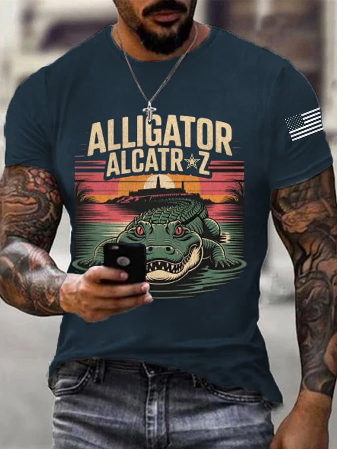 Men's Alligator Alcatraz Print T-Shirt