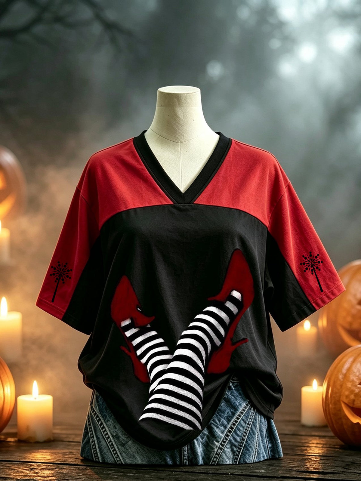 Women's Retro Halloween Witch Print Comfortable T-Shirt