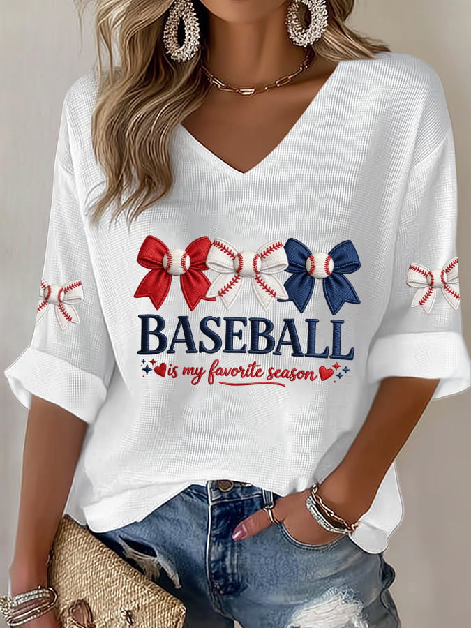 Women's Retro Baseball Is My Favorite Season  Print T-Shirt