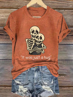 Retro Halloween Skeleton Couple Kiss Cam It Was Just A Hug Print T-Shirt