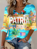Puerto Rico Casual Colorful Printed Long Sleeve Top