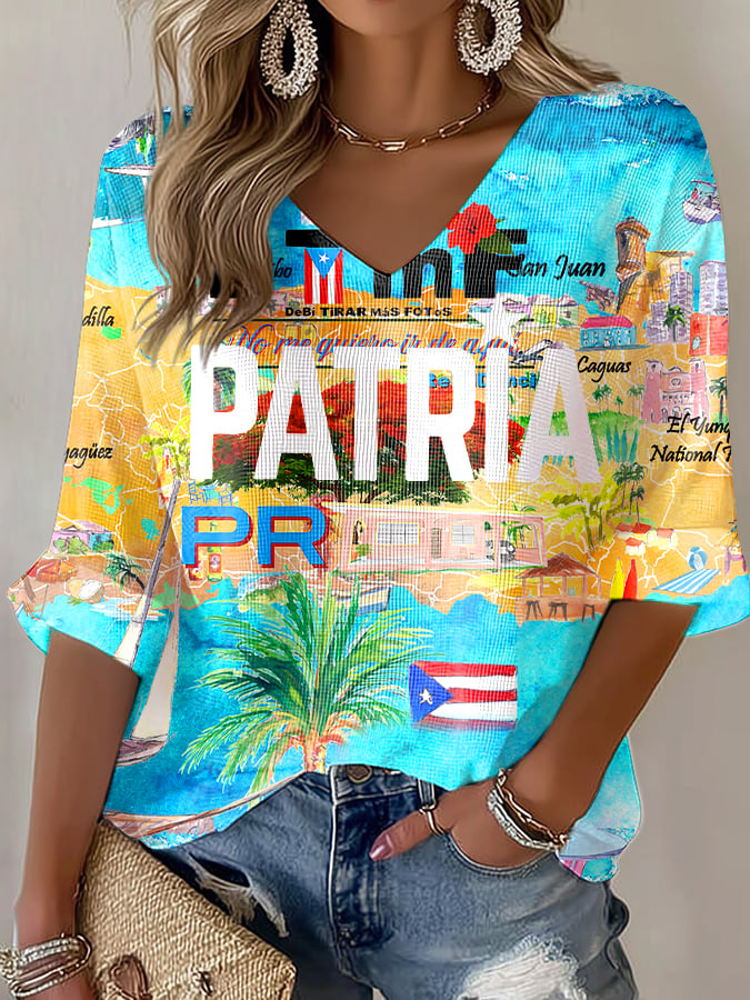 Puerto Rico Casual Colorful Printed Long Sleeve Top