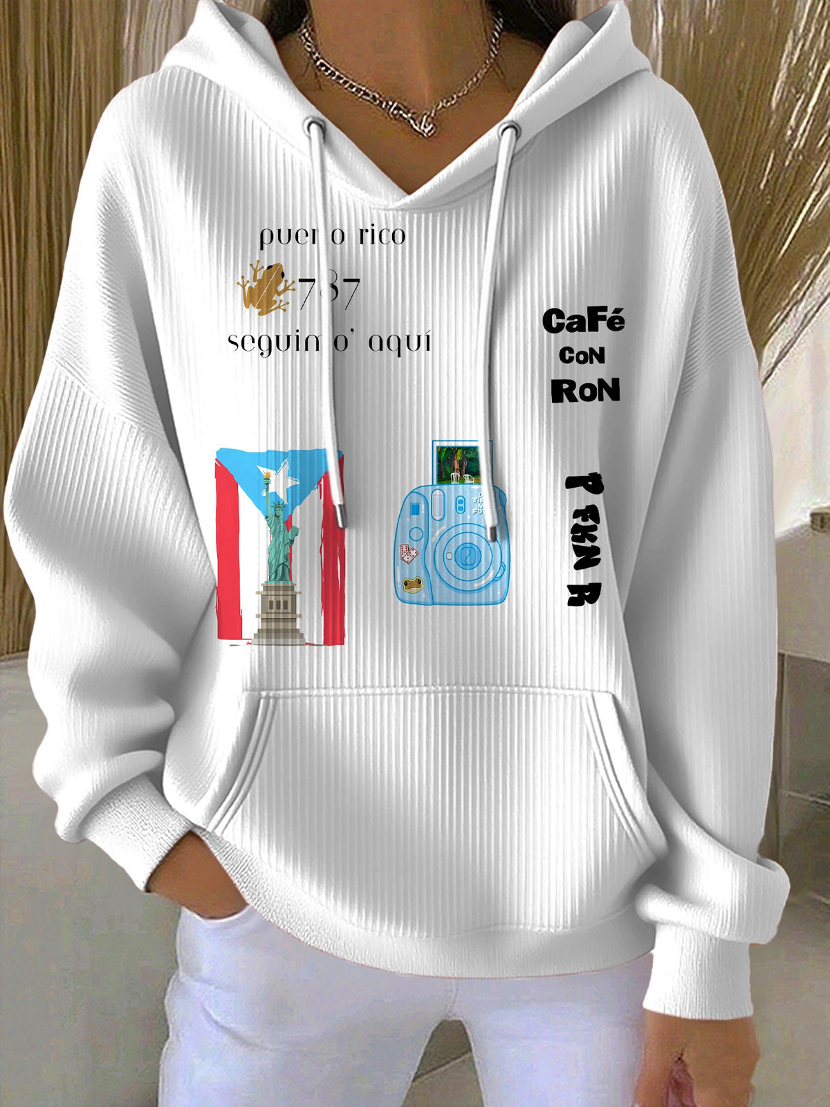 Women's Puerto Rico Print Casual Hoodies