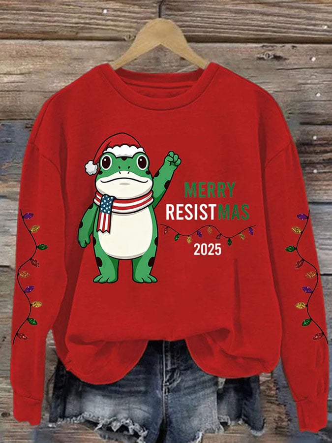 Women'S Casual Merry Resistmas Print Sweatshirt
