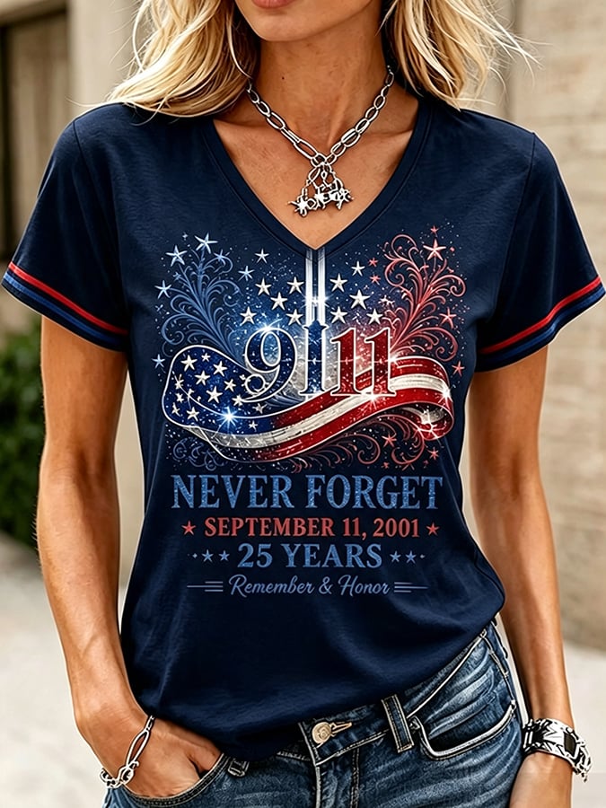 Women's 9.11 Never Forget Printed Casual Tops