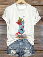 Women's Shark Inspired Print V Neck T-shirt
