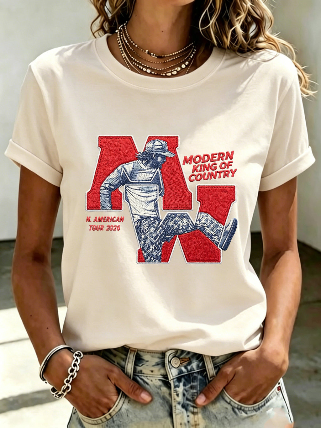 Women's Music-Print Casual Crew-Neck Top