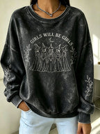 Women's Halloween Girls Will Be Girls Witch Print Sweatshirt